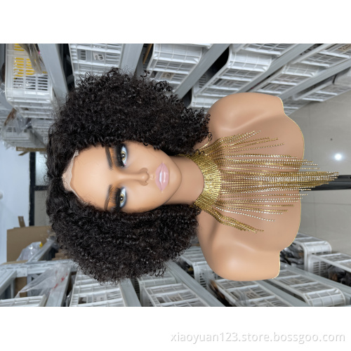 Mayqueen Hair Vendor Wholesale  4*4 T Part Lace Afro Curl Short Wig 100% Virgin Human Hair Lace Front Wigs For Black Women